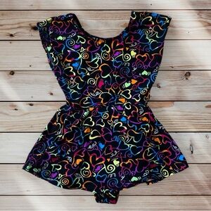 Jacques Moret Multicolor Swirl Hearts Leotard Bodysuit Dress Dance